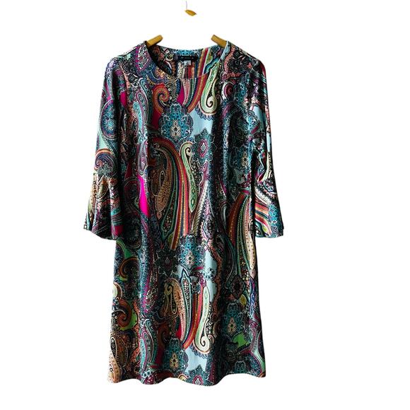 Tommy Hilfiger Paisley Multicolor Print Bell Print Sheath Dress Size 8 - Picture 2 of 7